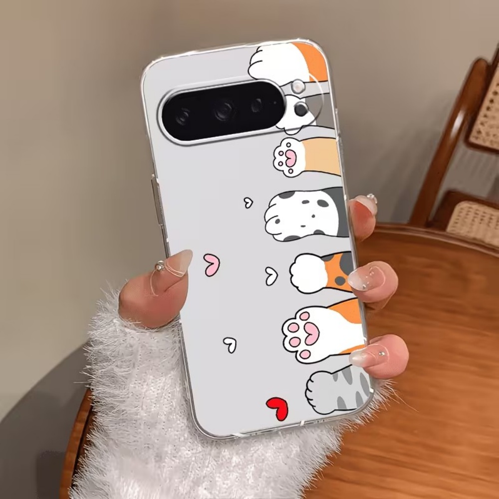 Google Pixel 9 - Cartoon-Katzenpfoten-Abdruck Kristallklare Silikon-Handyhülle für Google Pixel