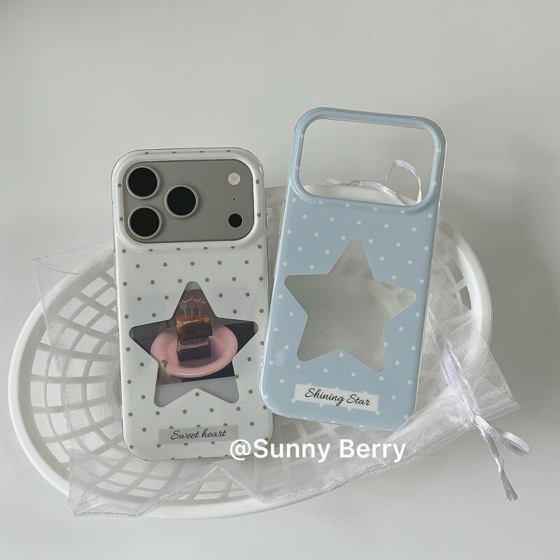 Y2K Phone Accessories - Koreanische INS Polka Dots Weiß-Blau Stern