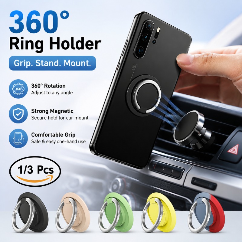 Car Mount Phone - Magnetischer Metall-Handyring-Halter 360° Drehbarer Fingergriff Universeller
