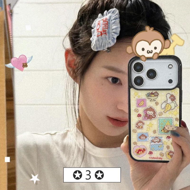 Y2K Phone Accessories - Koreanische Ins Blau-Gelbe Affen-Bananen-Matte Handyhülle für
