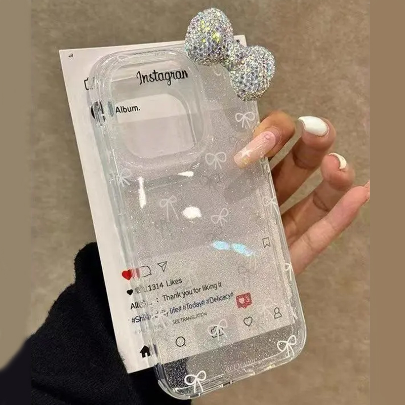 Y2K Phone Accessories - Luxus Funkelndes Pulver 3D Volldiamant Schleife